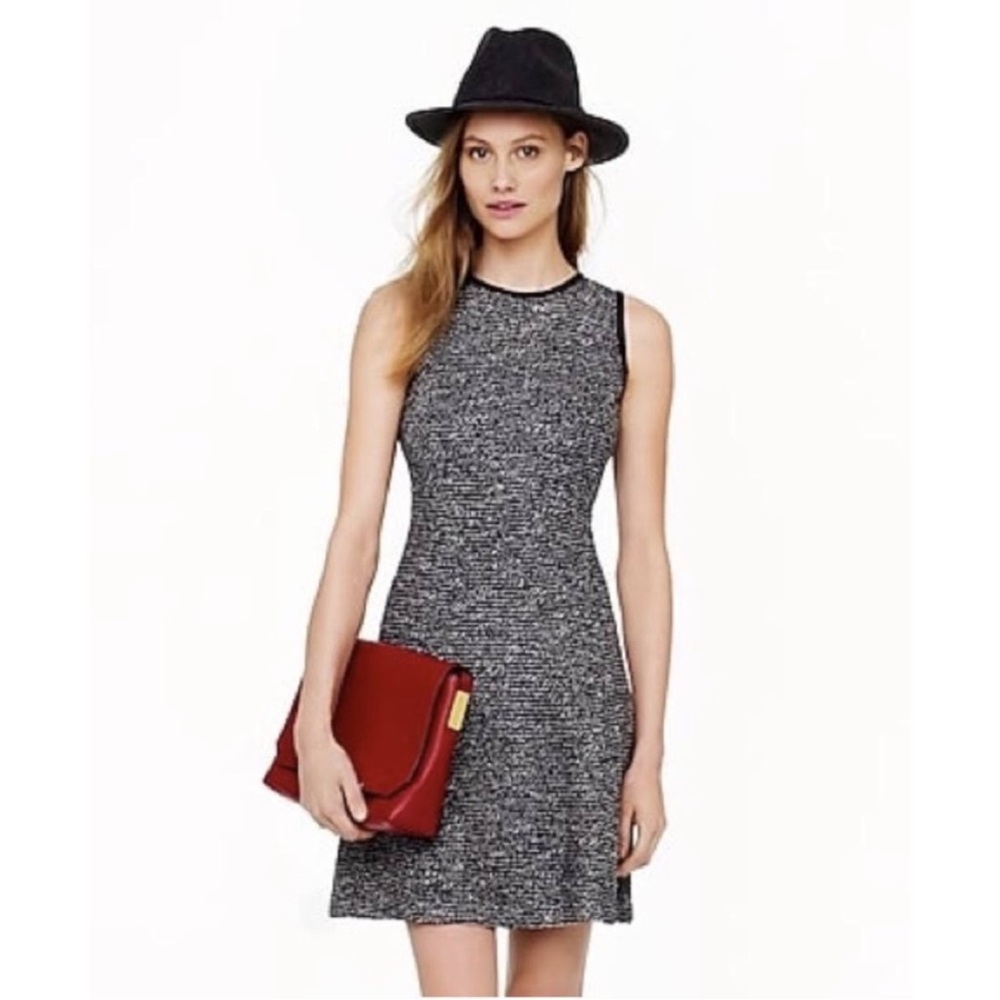J. Crew Tweed Dress Size 12 A Line Mini Black White Acrylic Wool Nylon Polyester